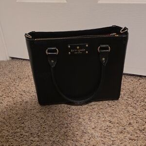 kate spade black leather satchel with gold hardware